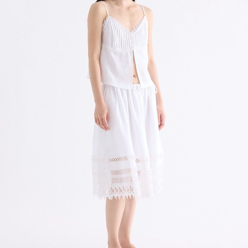NWT Mia Pleated Linen Flyaway Split-Front Camisole Top in White